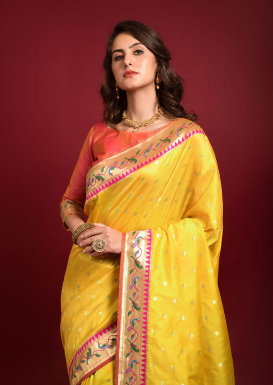 Paithani Silk Butta - Yellow