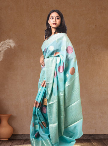 Luxurious Banarasi Georgette Alfi buta weaving- Light Blue