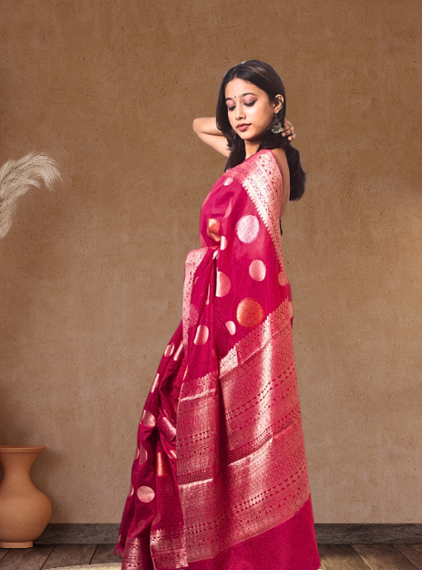 Luxurious Banarasi Georgette Alfi buta weaving- Pink