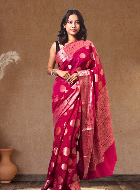 Luxurious Banarasi Georgette Alfi buta weaving- Pink