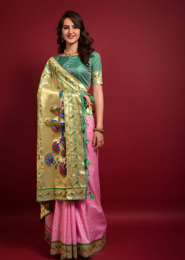 Paithani Silk Butta - Light Pink