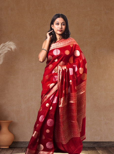 Luxurious Banarasi Georgette Alfi buta weaving- Red