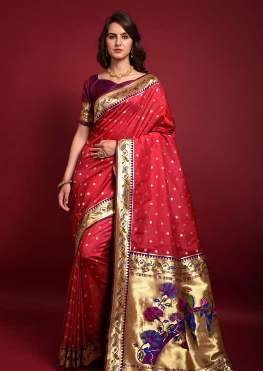 Paithani Silk Butta - Red