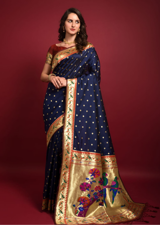 Paithani Silk Butta - Midnight Blue