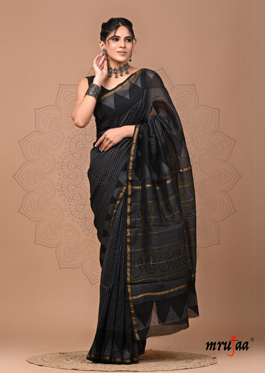 Chavi - Chanderi Cotton Silk Saree- Black