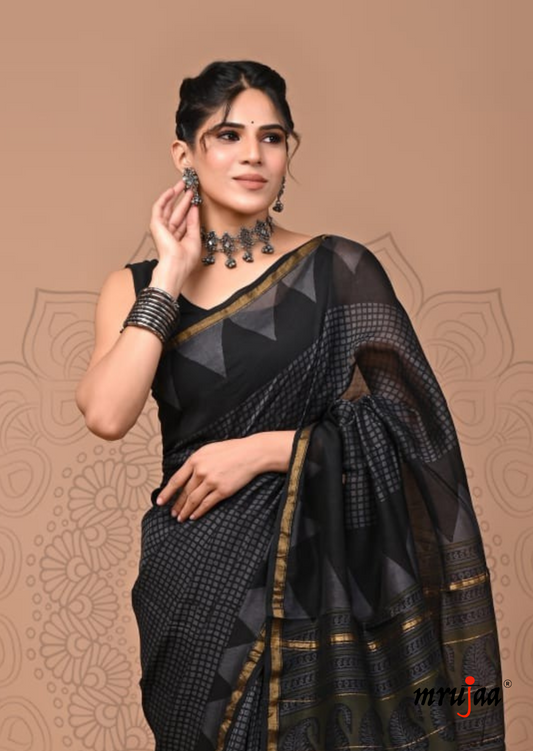 Chavi - Chanderi Cotton Silk Saree- Black
