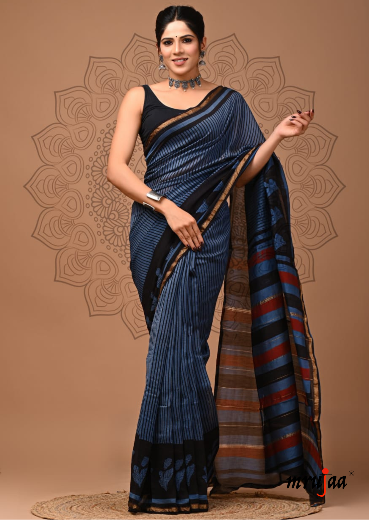 Chavi - Chanderi Cotton Silk Saree-  Midnight Blue