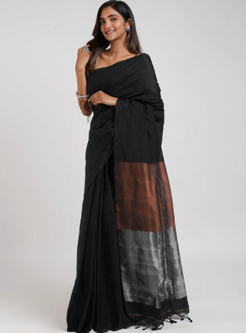 Kesa - Khadi Cotton Silk Saree with Zari Tissue Pallu -Black