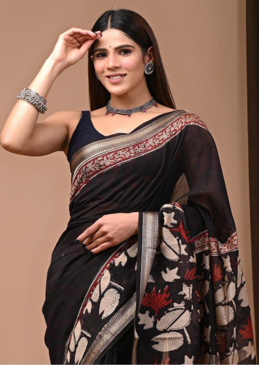 Eesha - Maheshwari Cotton Silk Saree - Black