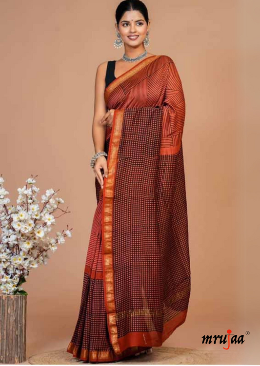 Eesha - Maheshwari Cotton Silk Saree -  Red