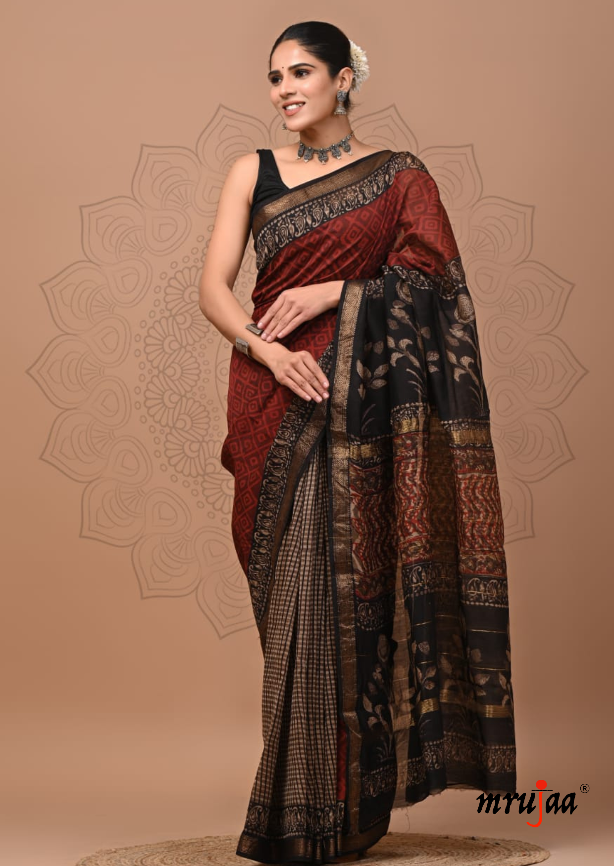 Eesha - Maheshwari Cotton Silk Saree - Maroon Black