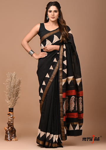 Eesha - Maheshwari Cotton Silk Saree - Black Red