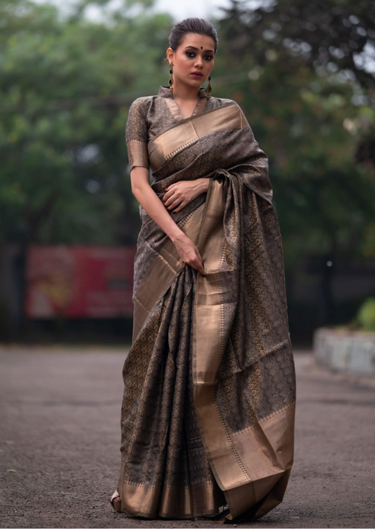 Banarasi Silk Tanchoi - Mocha Affair