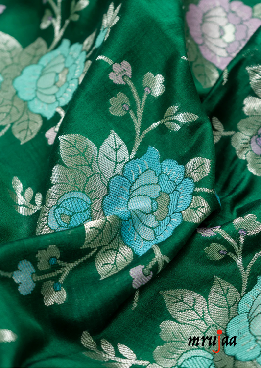 The Green Meenakari Handwoven Banarasi Saree_ Garden Blooms