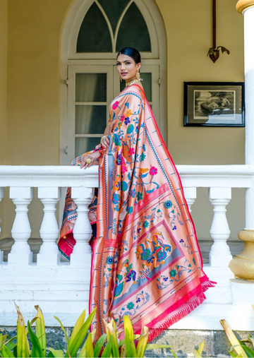 Paithani Silk Meenkari - Fucia Pink