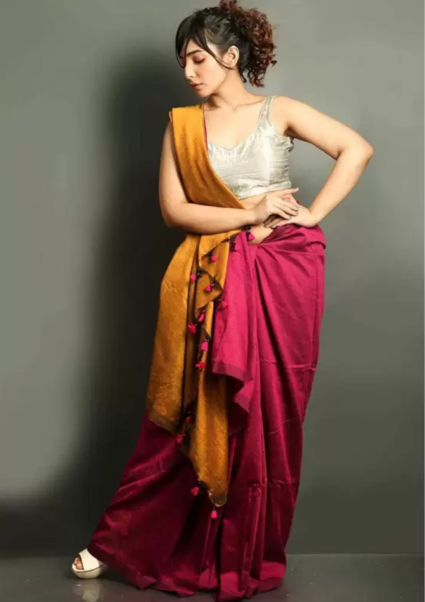 Handwoven Pure Khadi Cotton Silk Saree with Contrast Pallu _ Rani Pink with Mustard Yellow