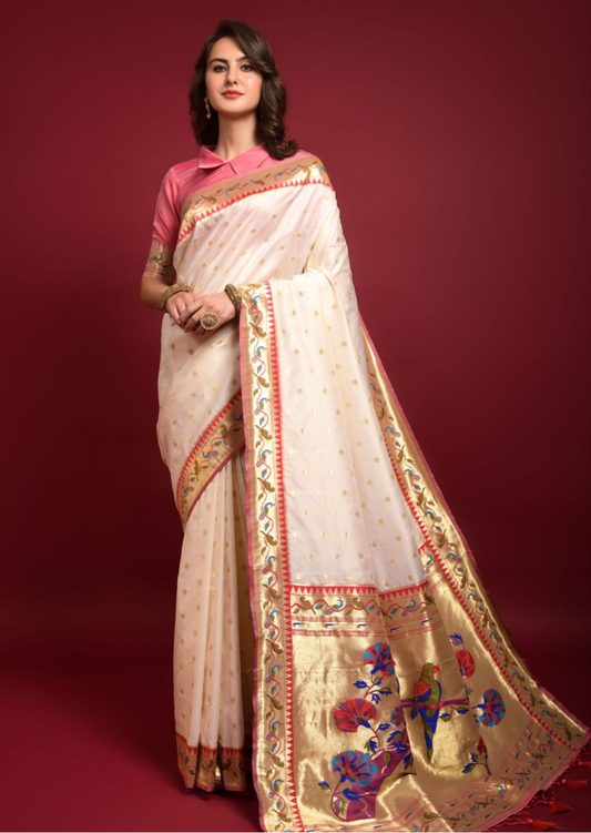 Paithani Silk Butta -  Off white