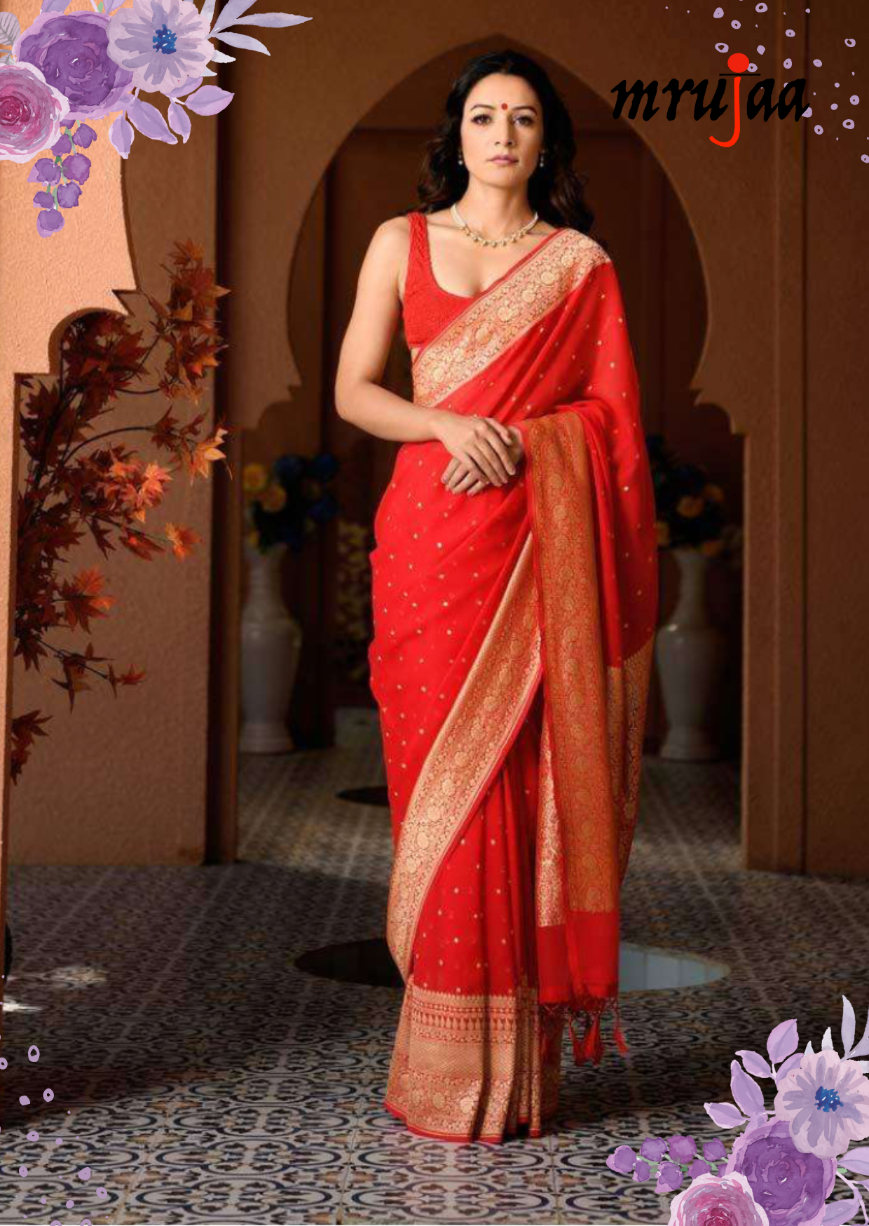 Pure Khaddi Chiffon Red Saree - mrujaa