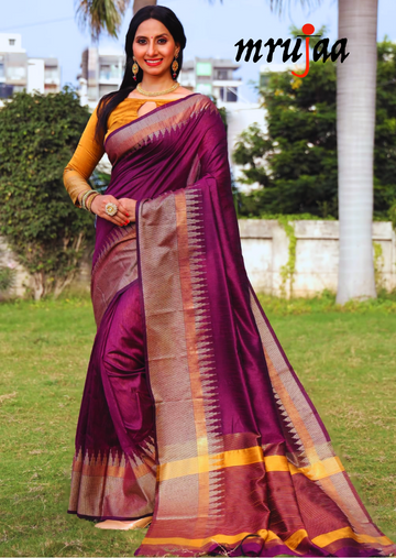 Classic Raw Silk Sarees-Wine - mrujaa