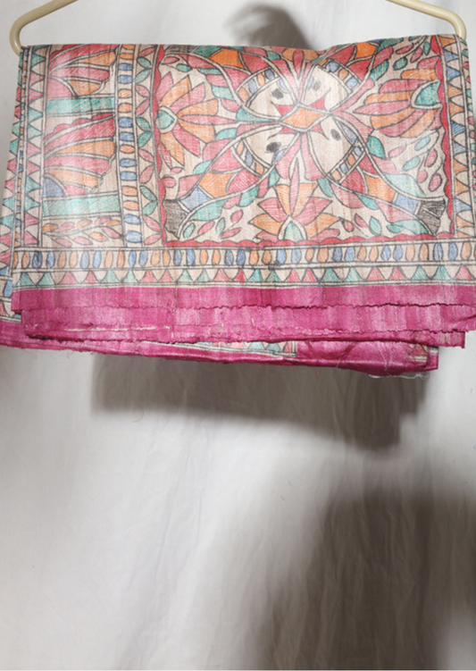 Tussar Silk with Madhubani Print - Pink