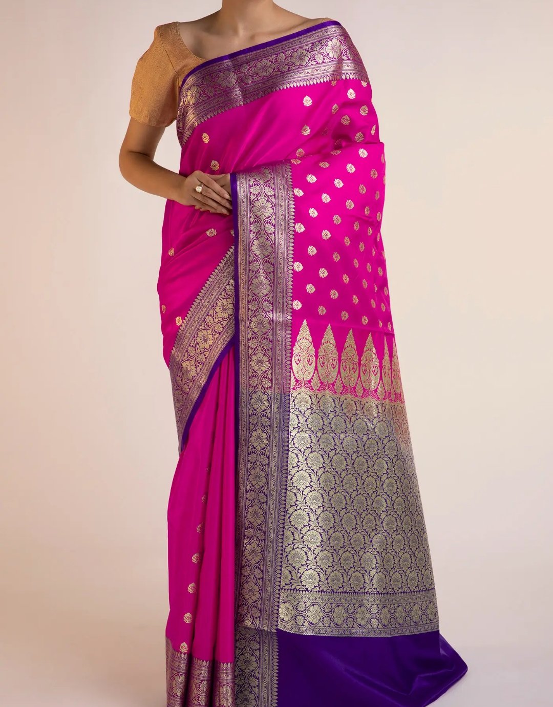 Rani with Orange Border Katan Silk Saree With Blouse Piece