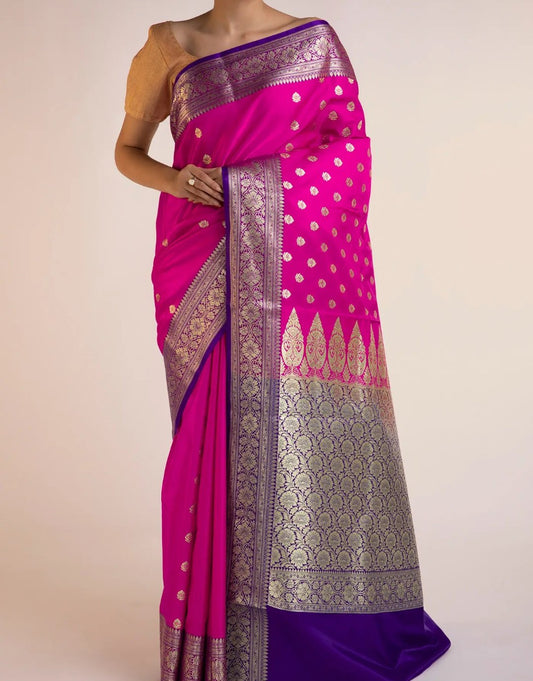 Banarasi Katan Silk Saree- Rani Pink