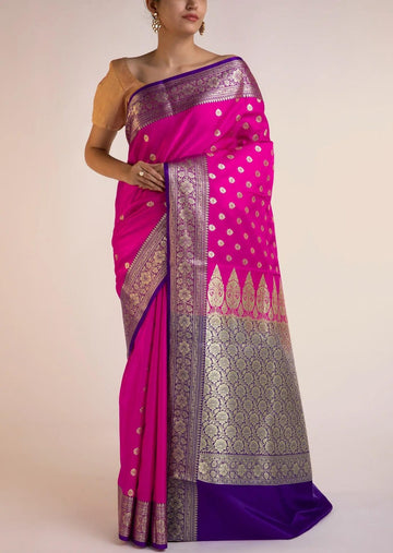 Banarasi Katan Silk Saree- Rani Pink - mrujaa