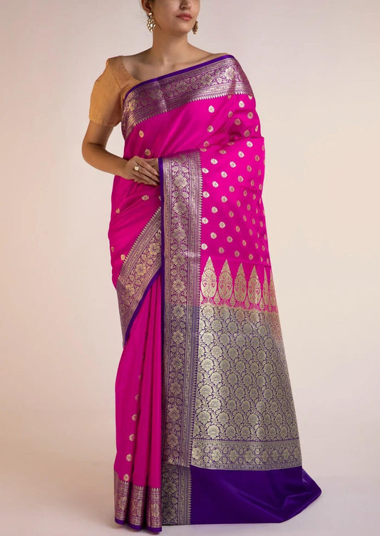 Banarasi Katan Silk Saree- Rani Pink