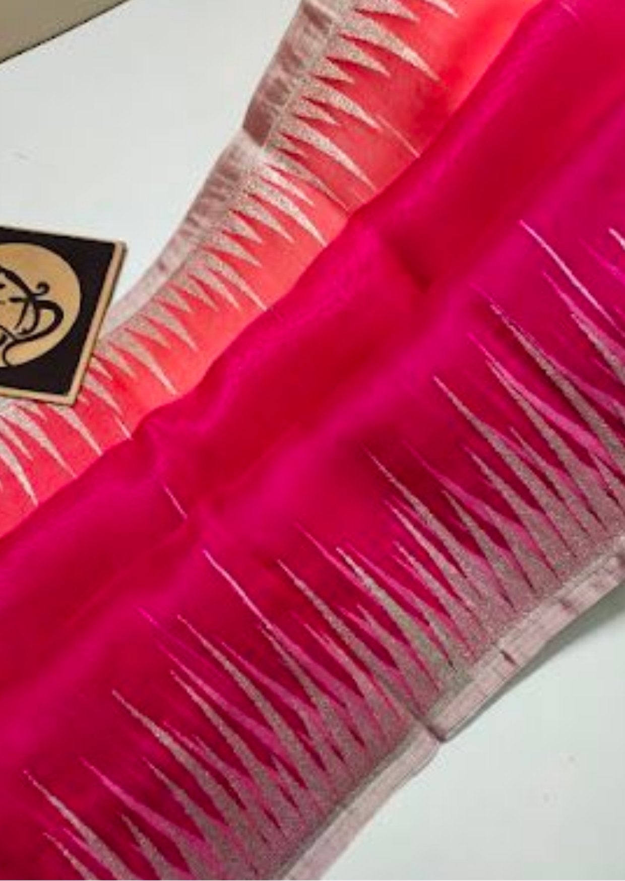 Banarasi Kora Organza Silver Zari Handloom Dual Tone Saree-Pink and Orange - mrujaa