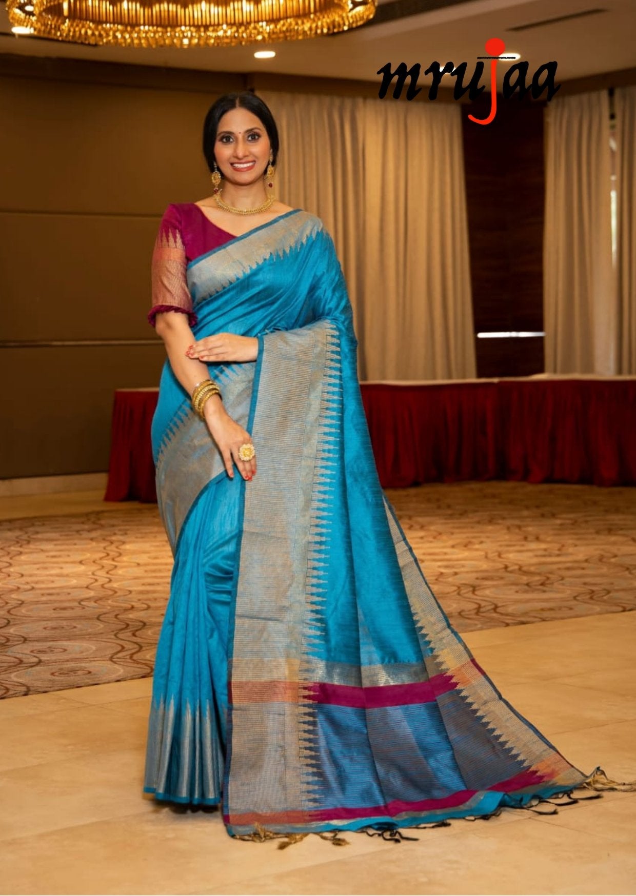 Classic Raw Silk Sarees -Firozi - mrujaa