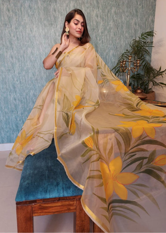 Hand-painted Organza Saree- Sunshine