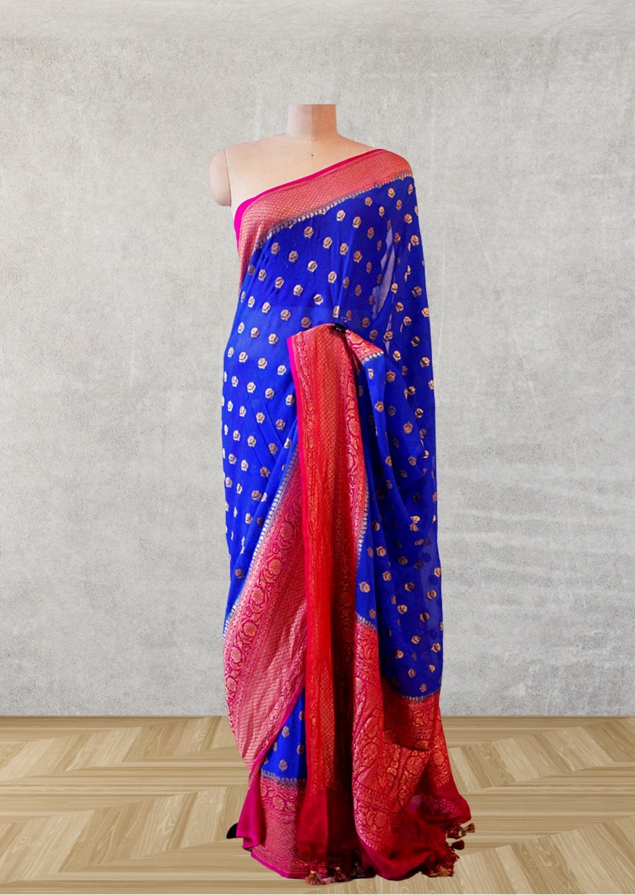 Handloom Khaddi Banarasi - Blue and Pink - mrujaa