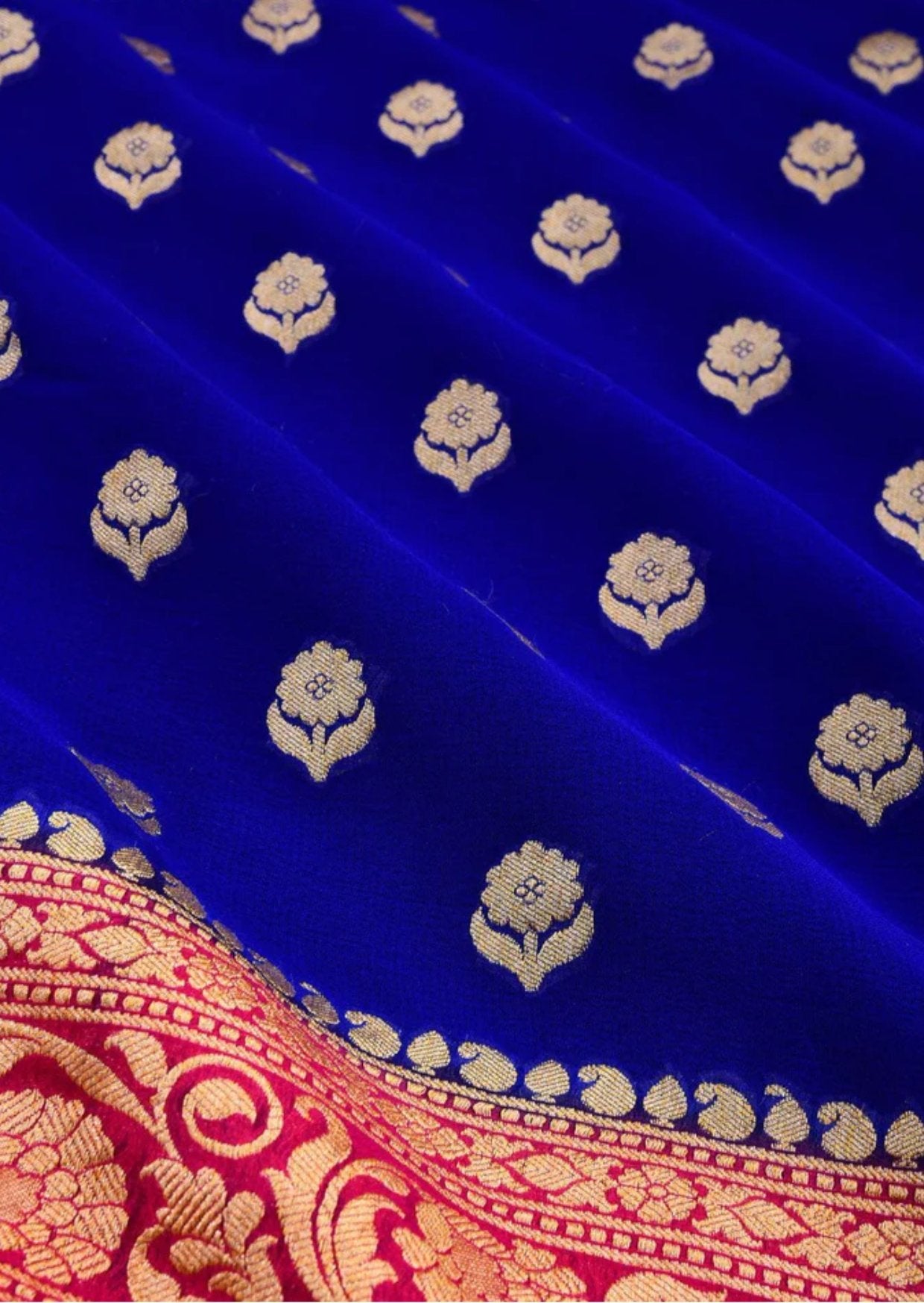 Handloom Khaddi Banarasi - Blue and Pink - mrujaa