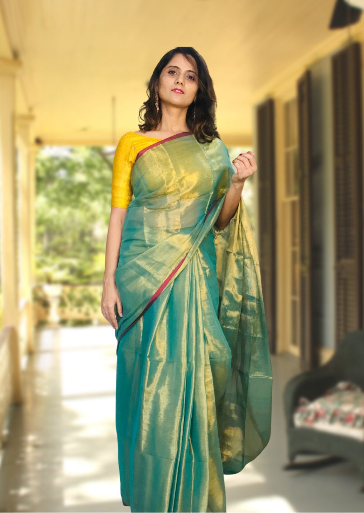 Handloom Organic Soft Tissue Silk -Green - mrujaa